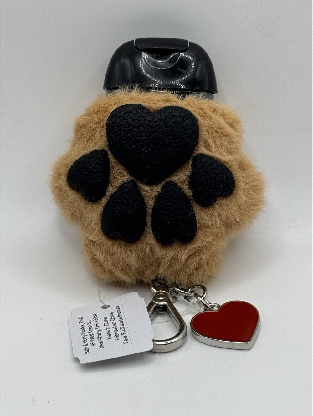 Bath & Body Works Brown Heart Paw Charm PocketBac Holder Keychain W/ Sanitizer